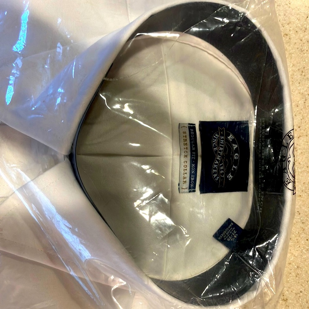 Brand new Eagle button down dress shirt.  It is white and iron free.